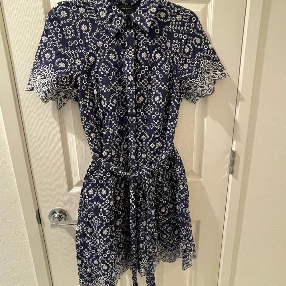 Alex Marie Navy and White Patterned Dress